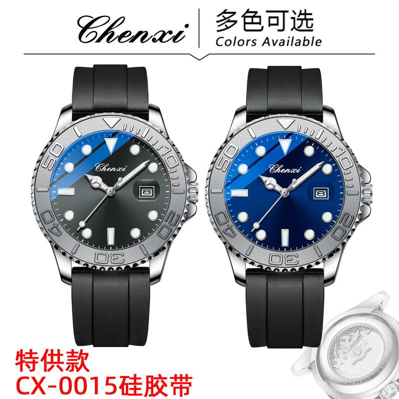 Stainless Steel Silicone Rotatable Quartz Sport Watch for Men