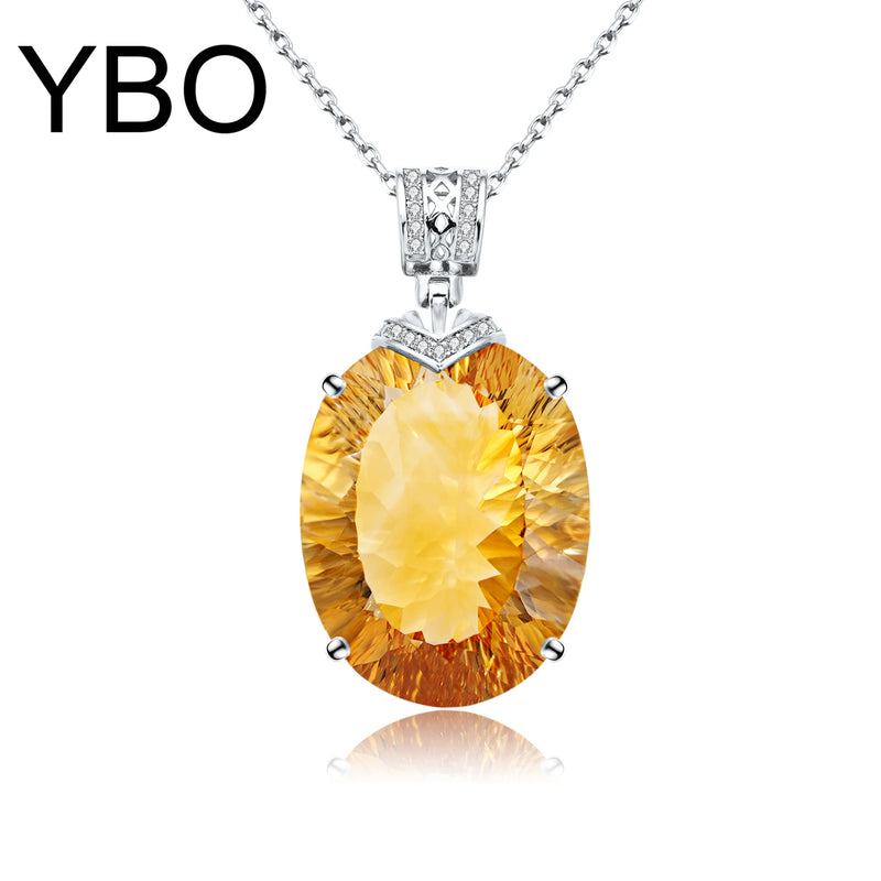 925 Sterling Silver Oval Citrine Necklace for Women