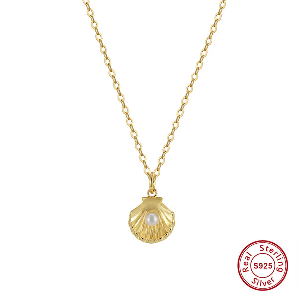 925 Sterling Silver Freshwater Pearl Shell Shape Pendant Necklace