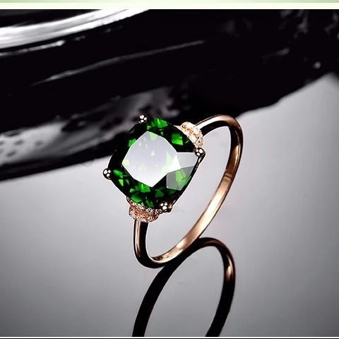 Sterling Silver Emerald Cushion Ring for Women