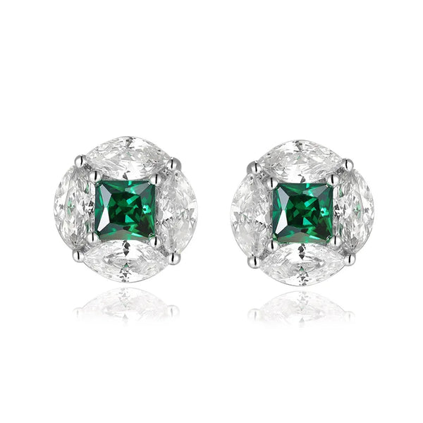 925 Sterling Silver Round Zircon Princess Cut Earrings for Women