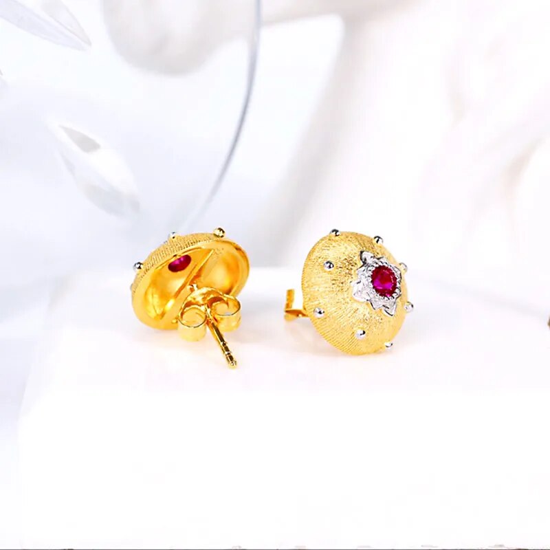 925 Sterling Silver Gold Plated Small Ruby Stars Earrings for Women