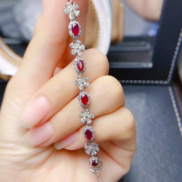 Sterling Silver Natural Ruby Bracelet for Women