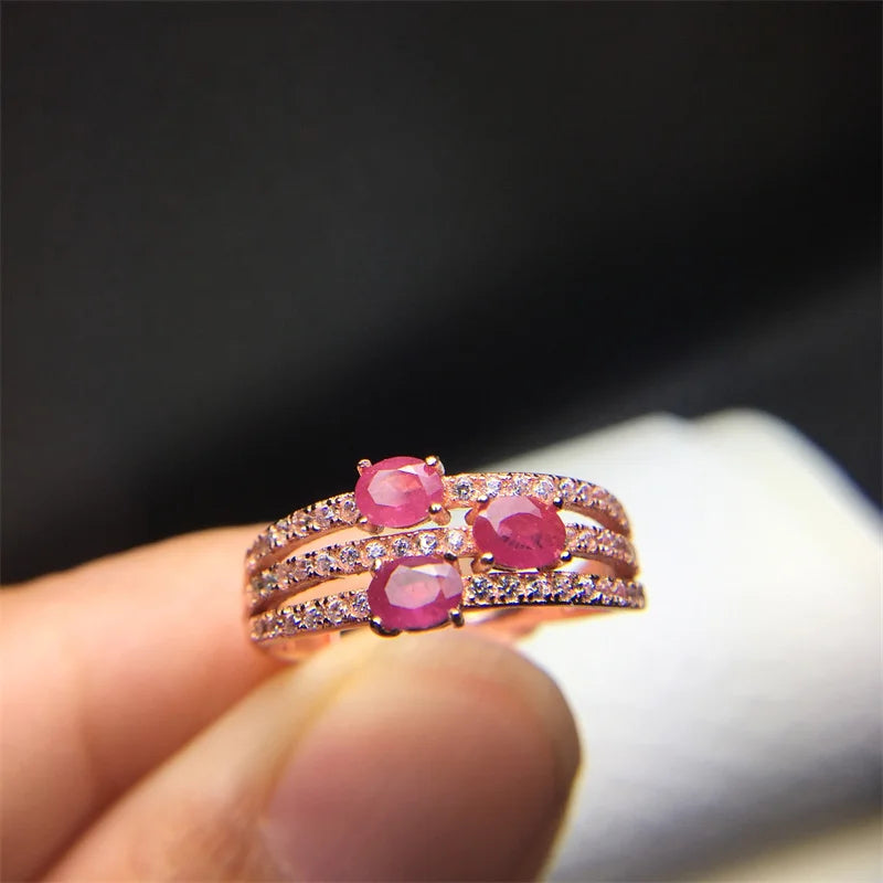 Sterling Silver & Natural Ruby Engagement Ring for Women