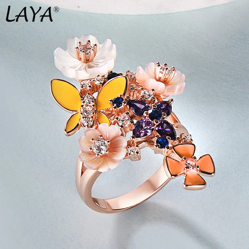 925 Sterling Silver Enamel Flower Ring for Women