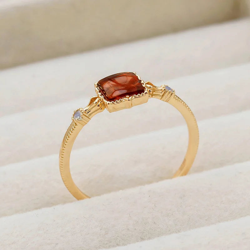 925 Sterling Silver Gold Vermeil Synthetic Amber Square Ring for Women