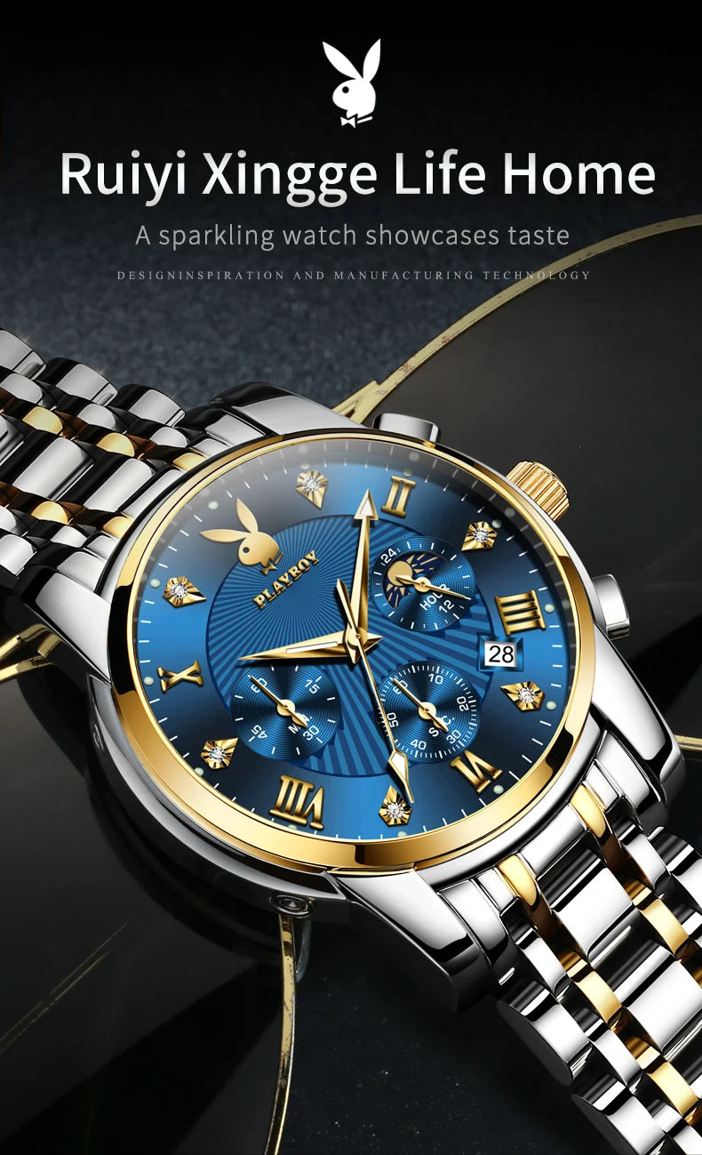 Stainless Steel Multifunction Fashion Quartz Watch for Men