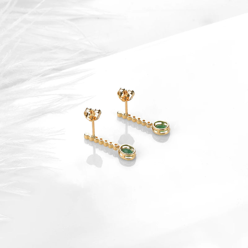 18K Yellow Gold Emerald and Diamond Earrings for Women