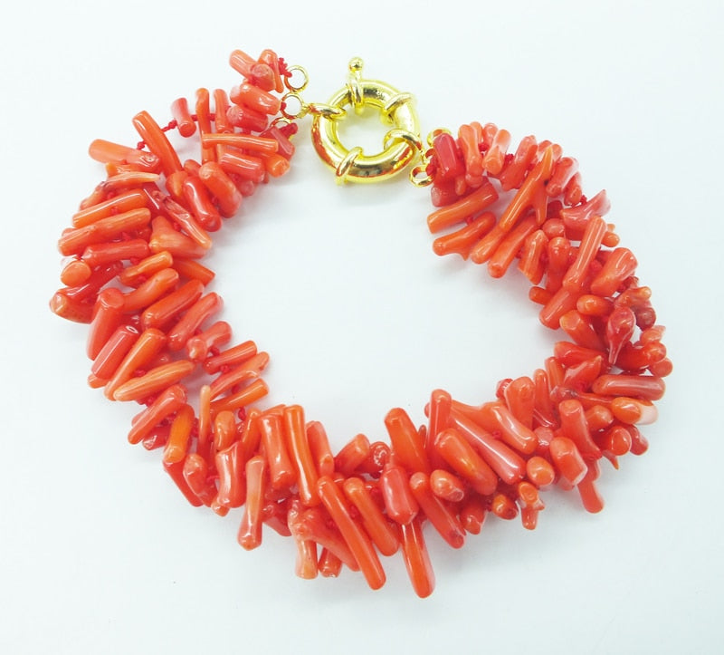 Gold Filled Natural Coral 3 Strand Bracelet 9.5" for Women