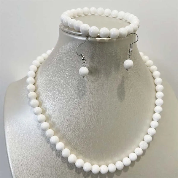 White Tridacna Pearl Jewelry Set Necklace Earring Bracelet Chain Choker for Women