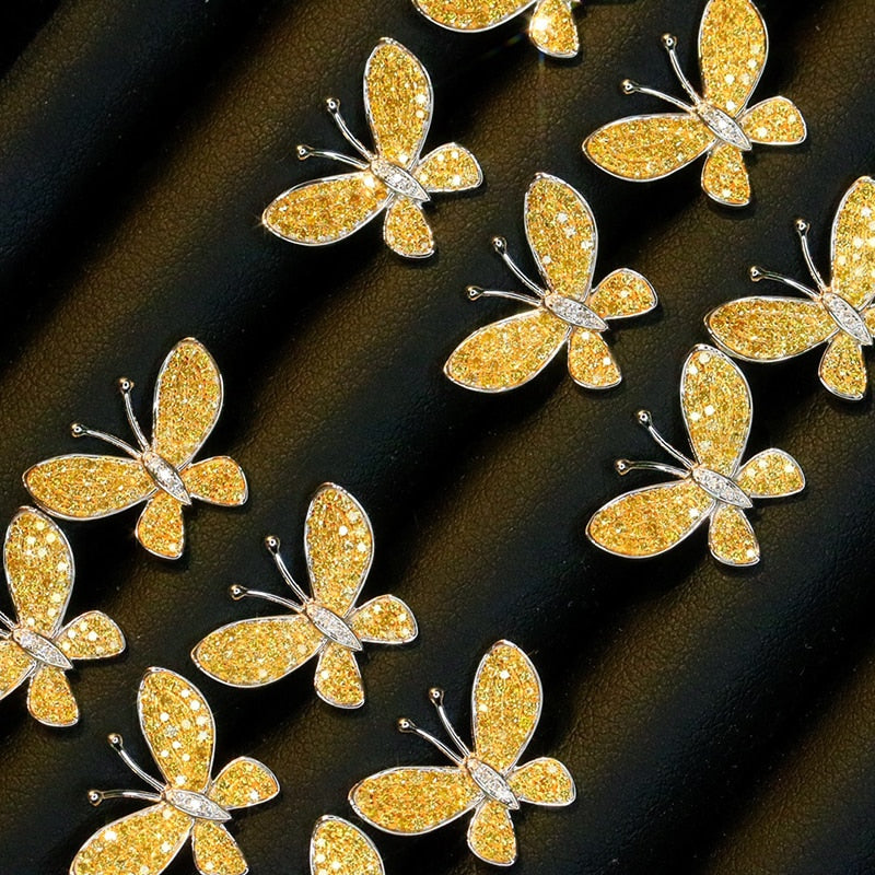 18K Yellow Gold Natural Yellow Diamond Butterfly Stud Earrings for Women