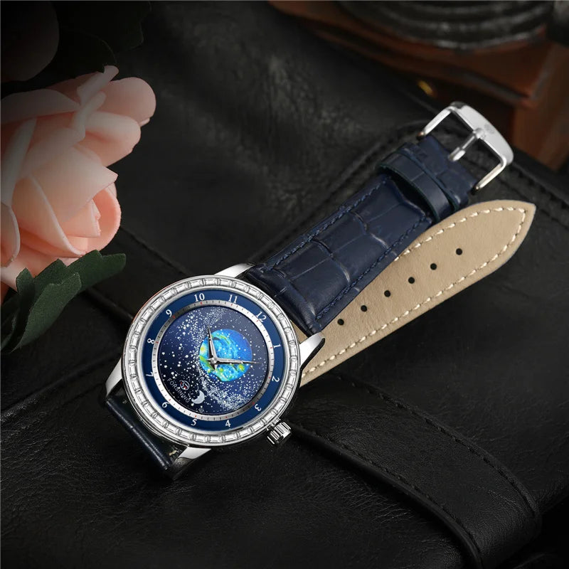 Leather Luxury Full Sky Star Quartz Watch for Men