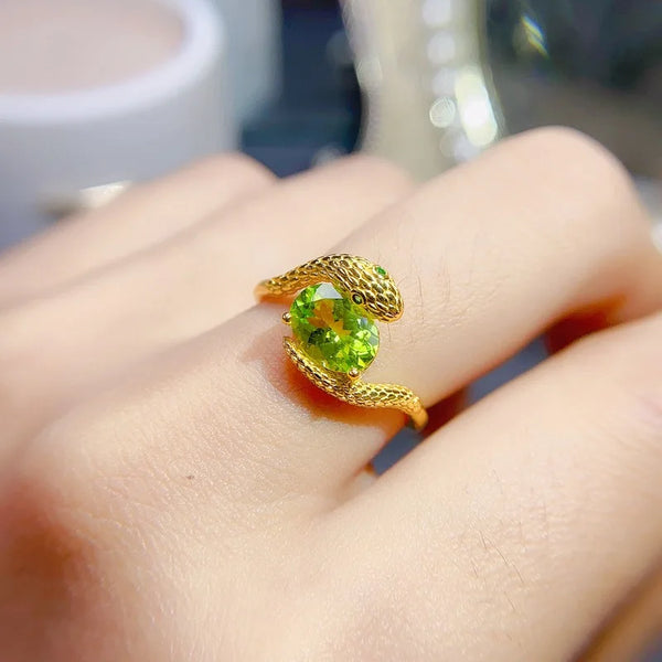 925 Sterling Silver Peridot Snake Ring for Women