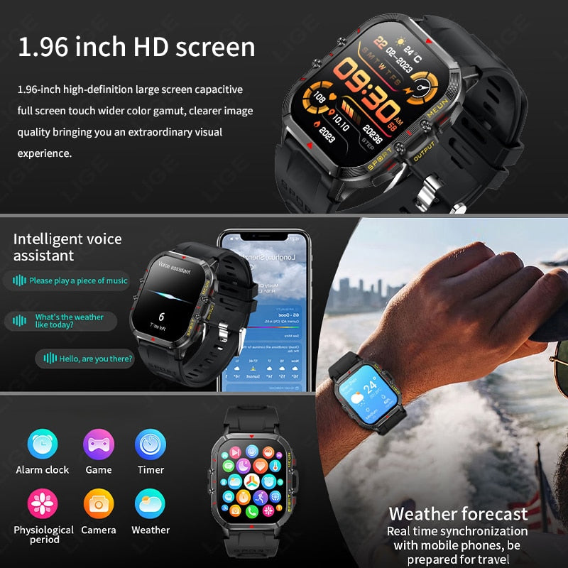 1.96 Inch Bluetooth Call Smartwatch with Health Monitor for Men