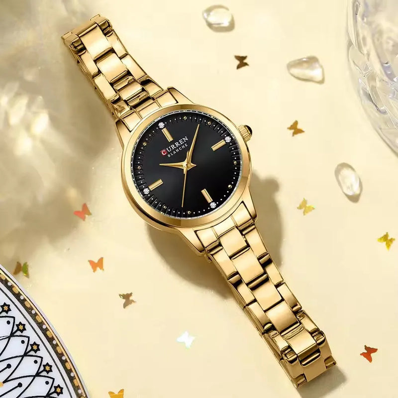 Gold Diamond Quartz Wrist Watch for Women