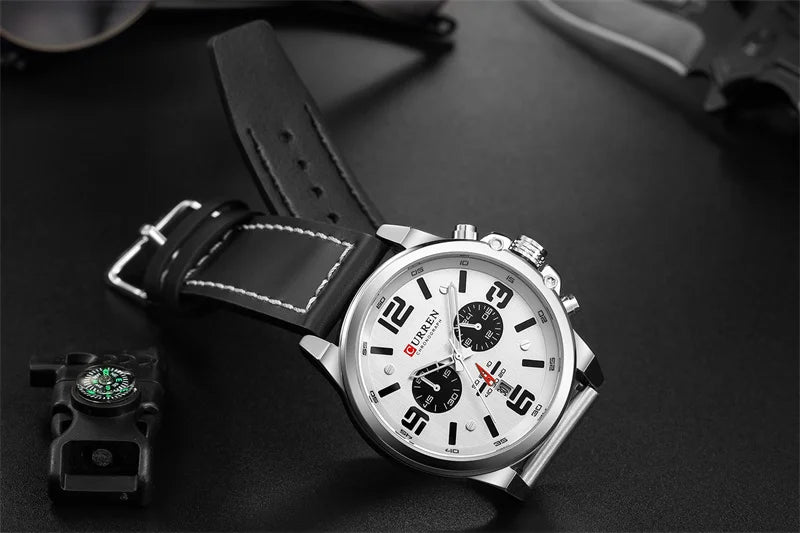 Stainless Steel Leather Chronograph Watch for Men