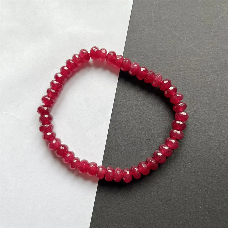 Sterling Silver Beaded Red Ruby Bracelet, 5.8mm Faceted, Boho Geometric for Women