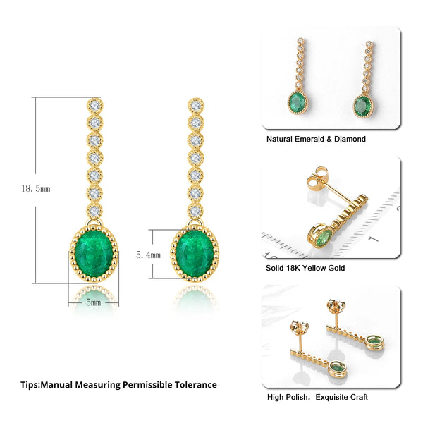 18K Yellow Gold Emerald and Diamond Earrings for Women