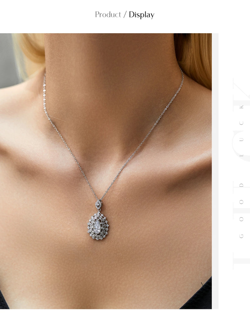 Sterling Silver Water Drop CZ Pendant Necklace for Women