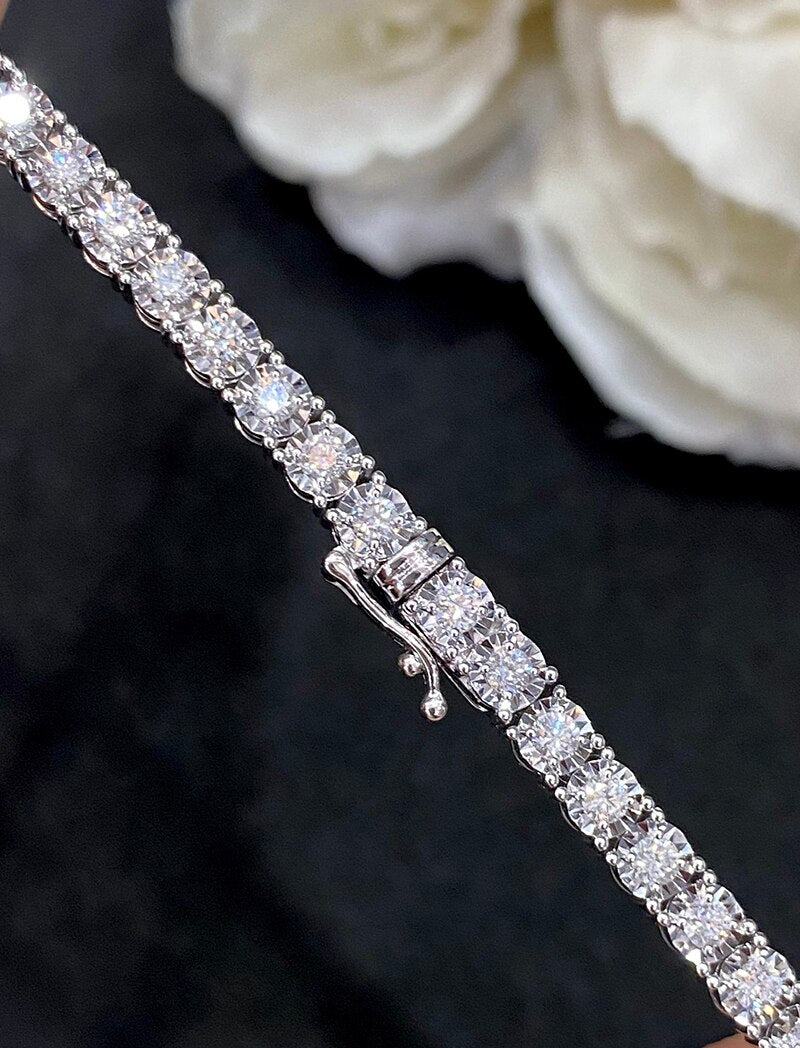 18K White Gold Natural Diamond Tennis Necklace for Women