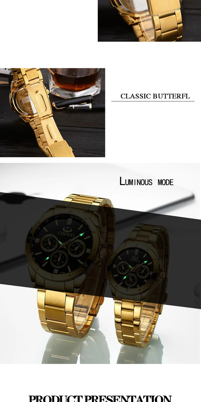 Golden Steel Band Quartz Watch for Men