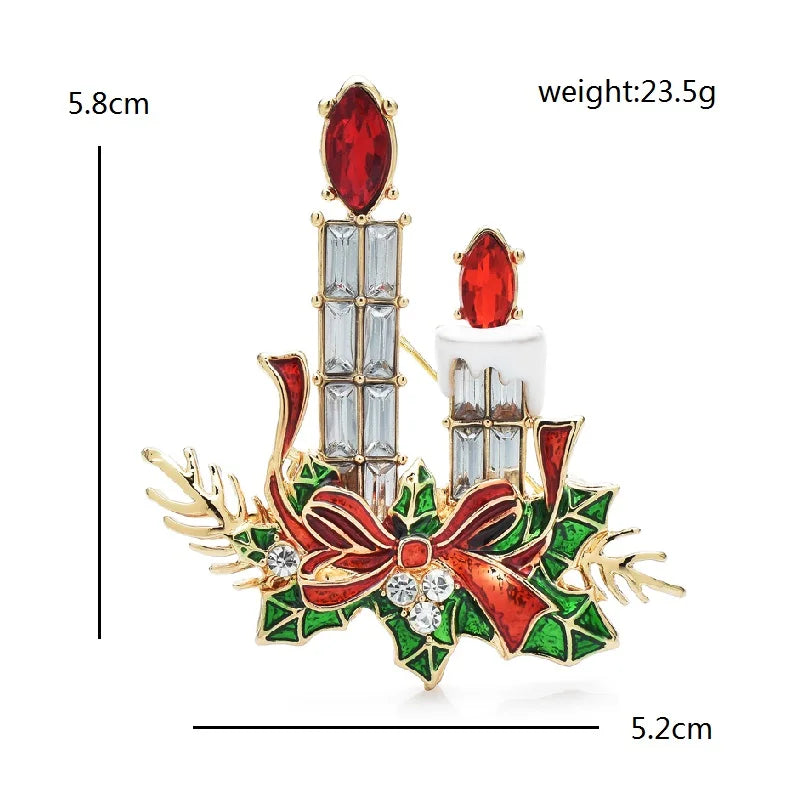 Sterling Silver Rhinestone Enamel Candle Brooches for Women