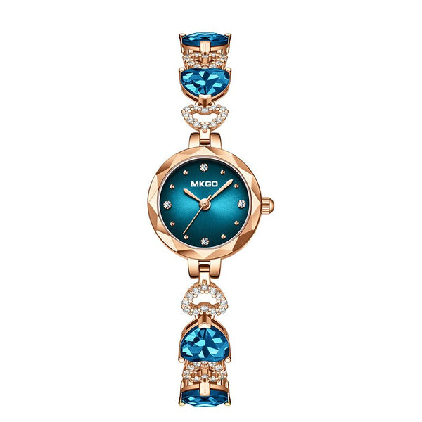 Stainless Steel Blue Crystal Bracelet Watch for Women