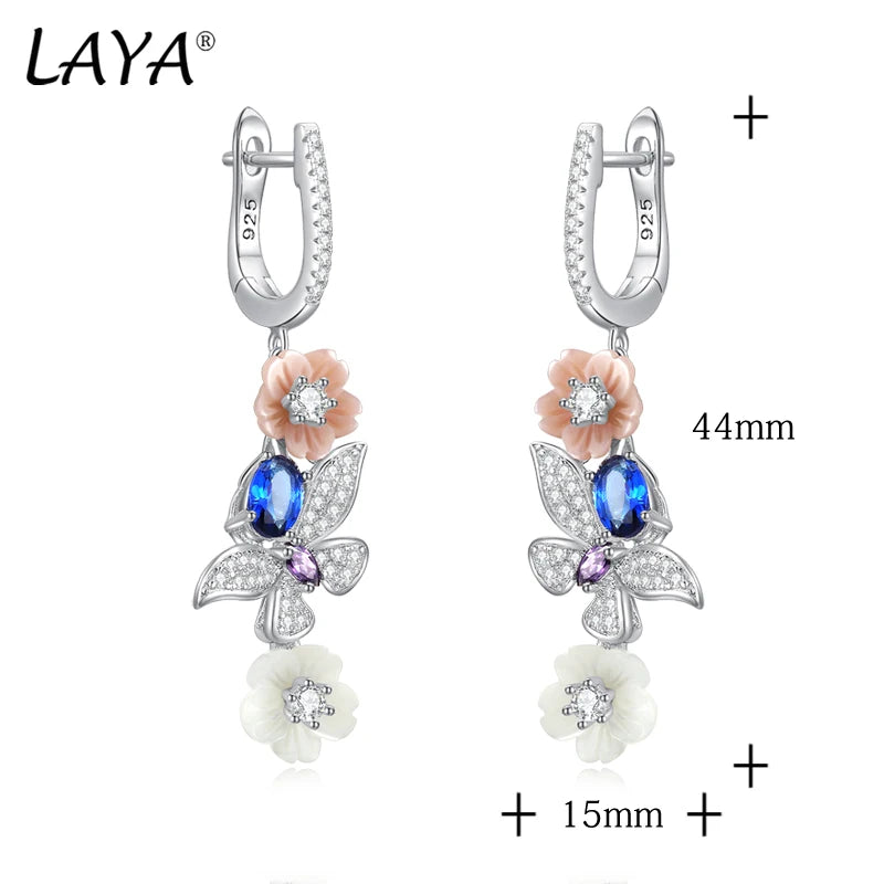 Sterling Silver Pink Shell Flower Zircon Earrings for Women