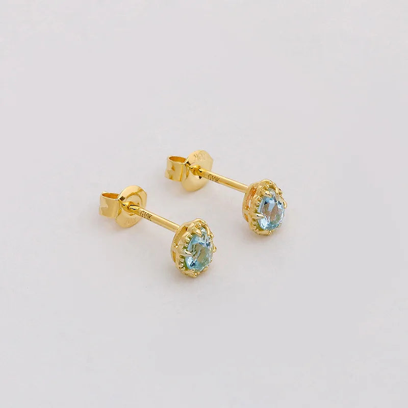 Sterling Silver Gold Plated Aquamarine Stud Earrings for Women