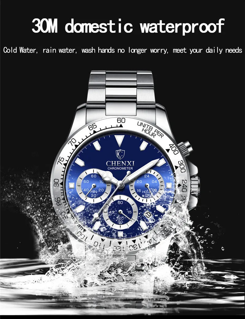 Stainless Steel Chronograph Sport Watch for Men