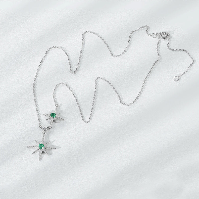 Sterling Silver Emerald Star Pendant Necklace for Women