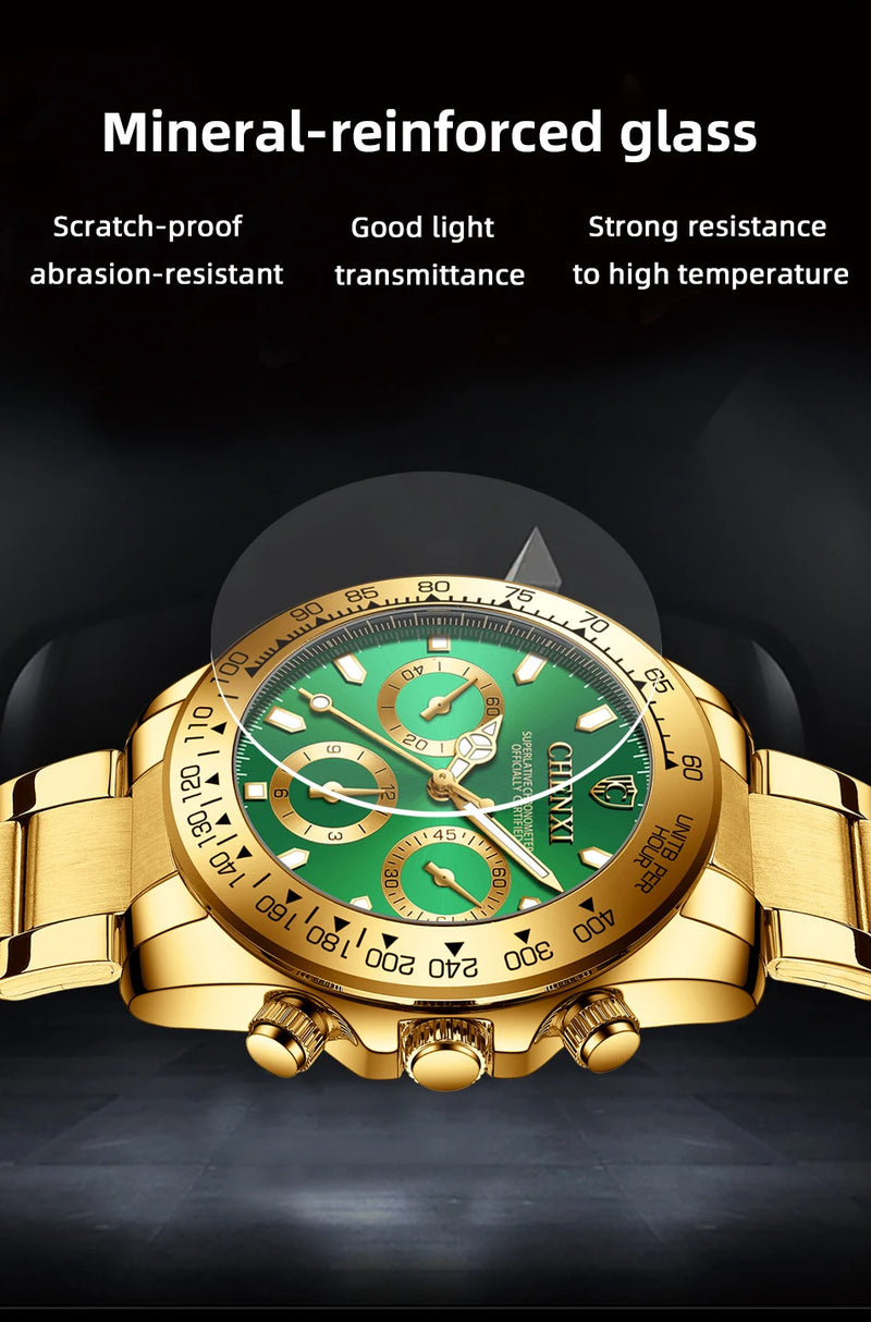 Gold Quartz Watch with Stainless Steel Strap for Women