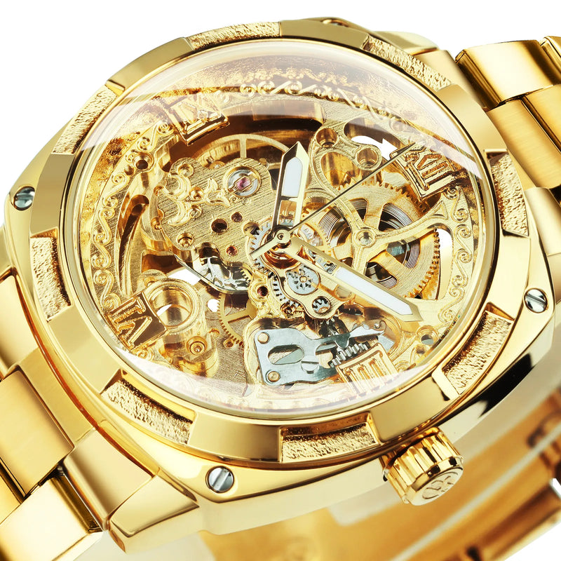 Stainless Steel Automatic Skeleton Mechanical Luminous Hands Watch for Men