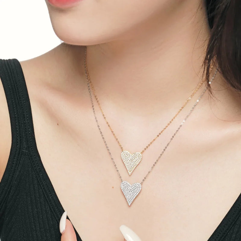 925 Silver Heart Pendant Necklace with 5A Zircon for Women