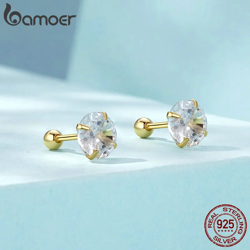 Sterling Silver White & Black Zircon Stud Earrings for Women