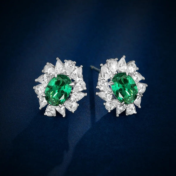 Wong Rain Vintage 925 Sterling Silver 5*7 MM Oval Cut Emerald Sapphire Ruby Gemstone Studs Earrings for Women Jewelry Wholesale