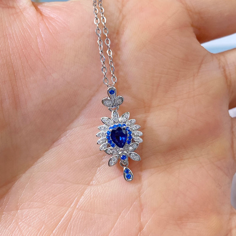 Sterling Silver Natural Sapphire Pendant Necklace for Women