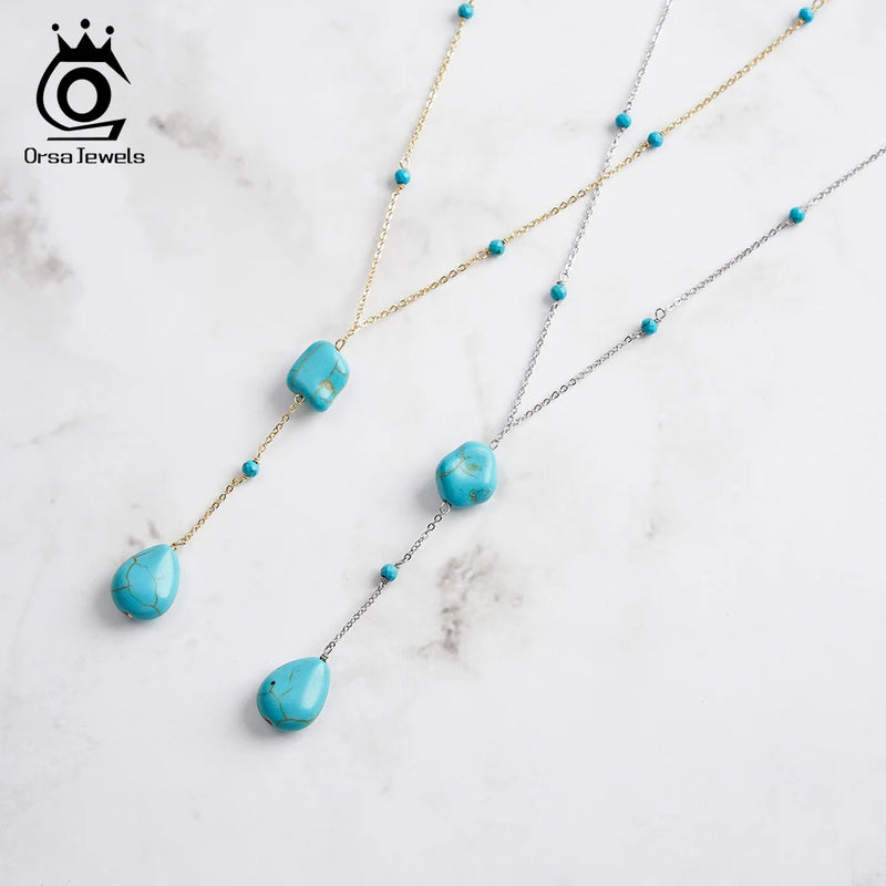 925 Sterling Silver Turquoise Fashion Long Necklace for Women