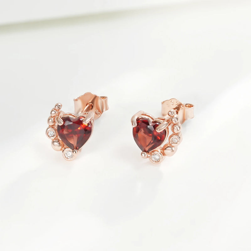 925 Sterling Silver Garnet Stud Earrings for Women