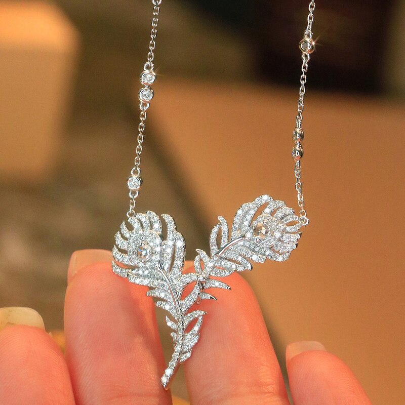 White Gold 18K Diamond 0.50ctw Feather Pendant for Women