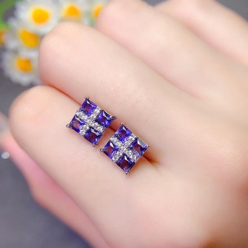 18K Gold Plated Silver Tanzanite Studs for Women