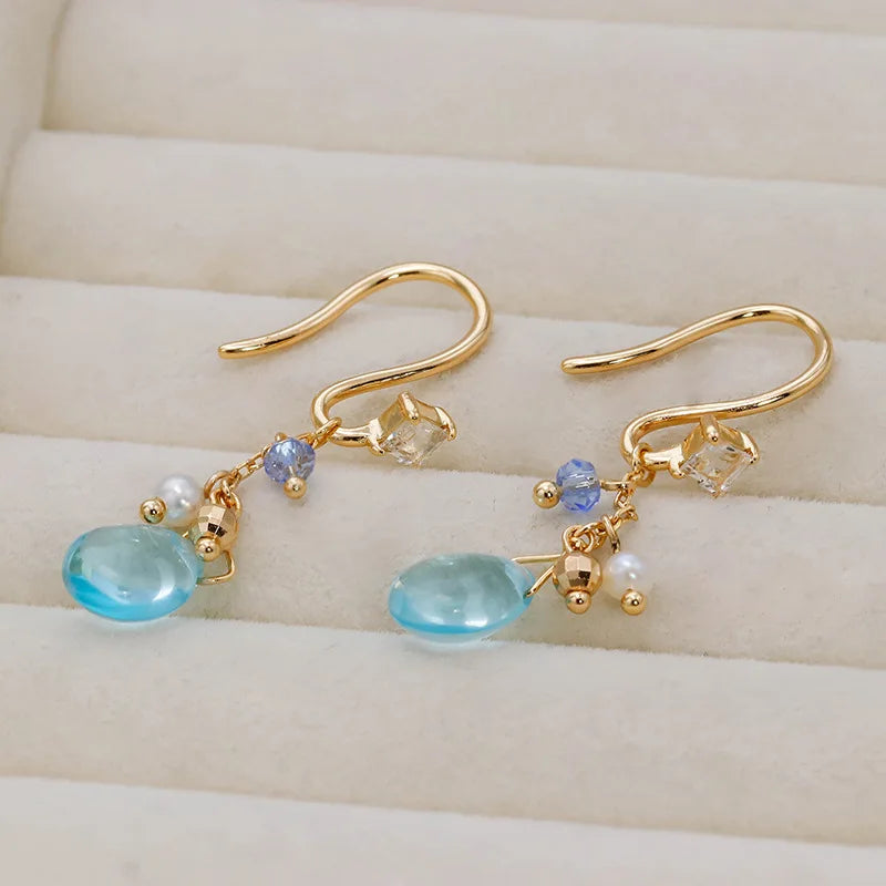 925 Sterling Silver Gold Plated Topaz and Freshwater Pearl Dangle Earrings for Women