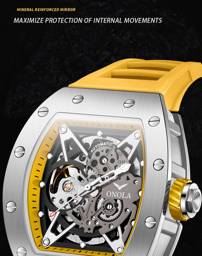 Stainless Steel Hollow Automatic Mechanical Watch for Men