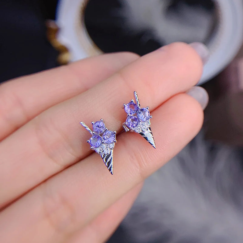 925 Sterling Silver Tanzanite Ice Cream Design Earrings