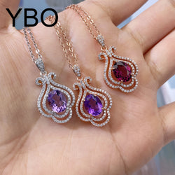 925 Sterling Silver Rose Gold Plated Amethyst Pyrope Zircon Pendant Necklace for Women