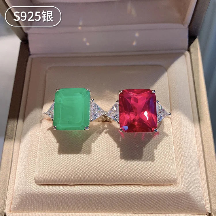 S925 Silver 5A Zircon Inlaid Ruby & Emerald Ring for Ladies