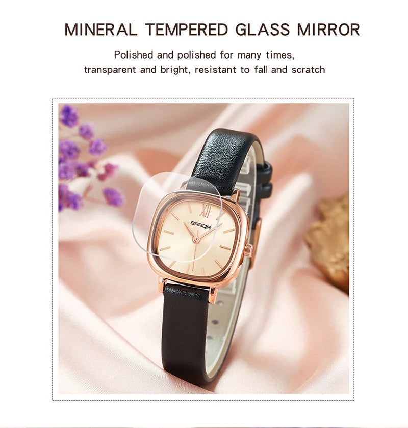 Stainless Steel Leather Mesh Quartz Watch for Women