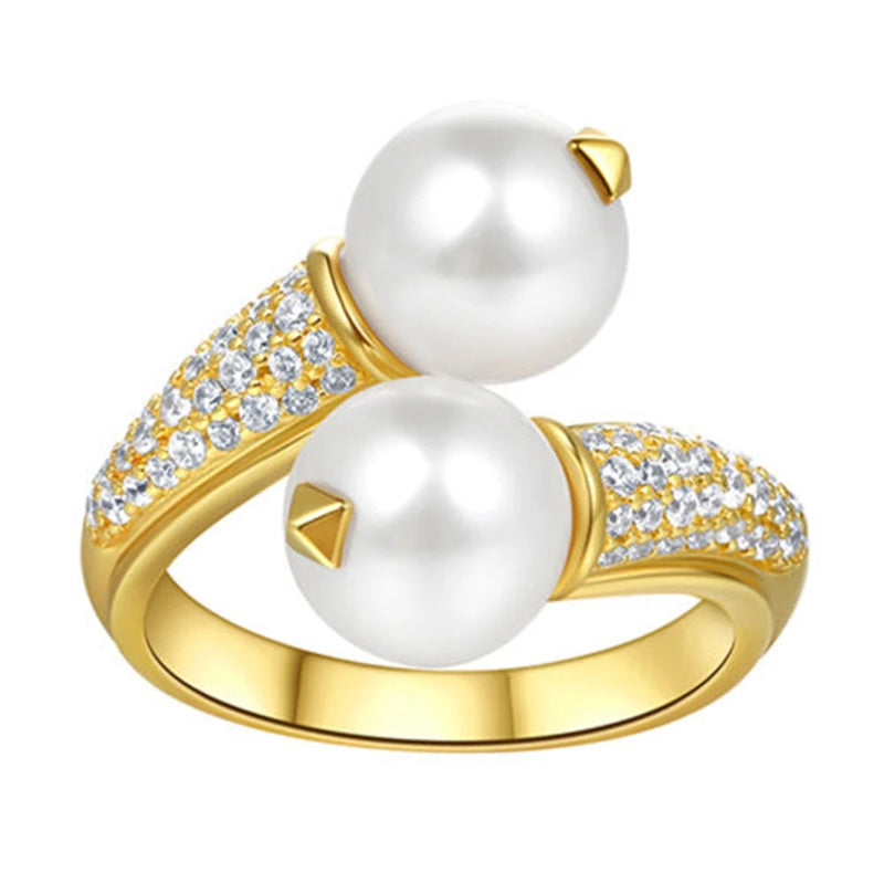 18K Gold Plated 925 Sterling Silver Pearl High Carbon Diamond Gems Vintage Ring