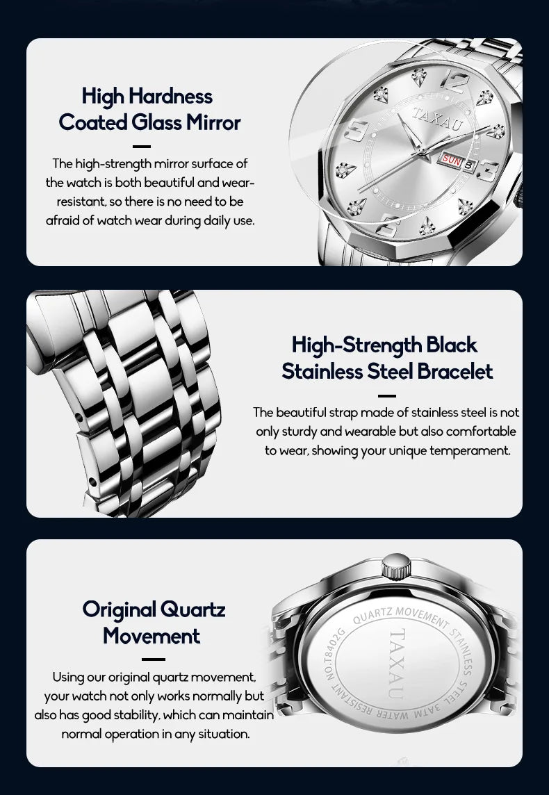 Stainless Steel Luxury Quartz Watch with Original Design for Men.