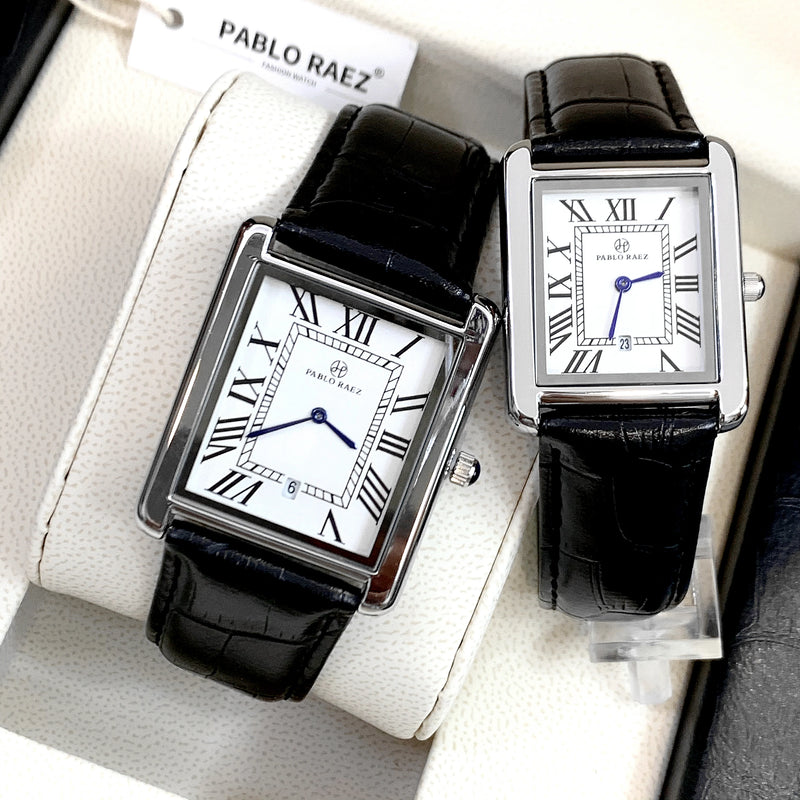 Luxury Leather Square Wristwatch for Women and Men